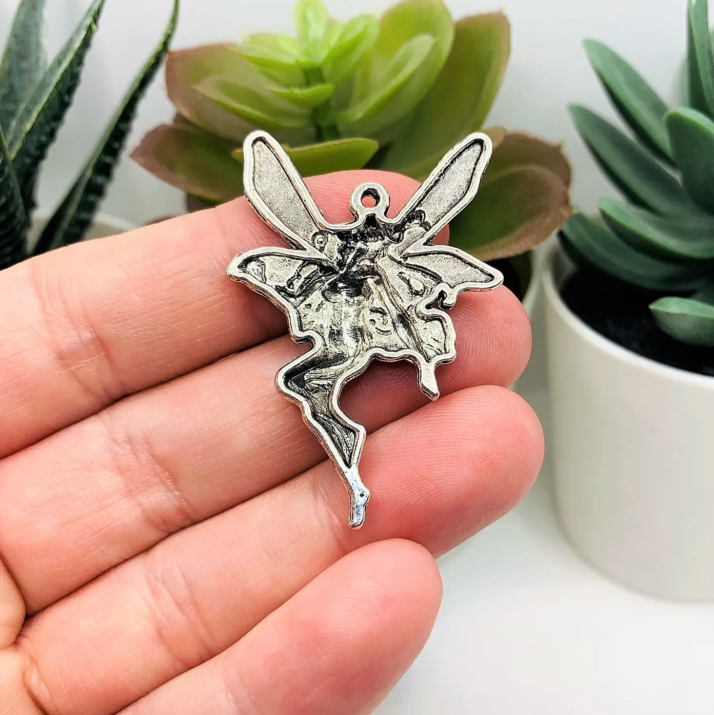 1, 4 or 20 Pieces:  Large Silver Fairy Charms, Silver Sprite Charm