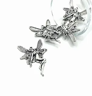 1, 4 or 20 Pieces:  Large Silver Fairy Charms, Silver Sprite Charm