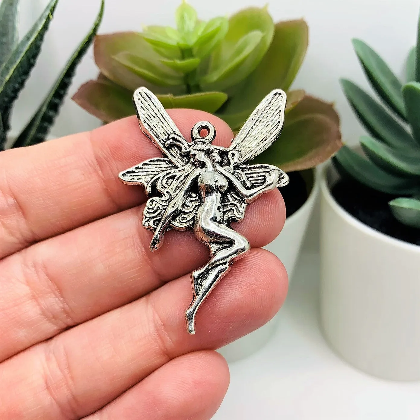 1, 4 or 20 Pieces:  Large Silver Fairy Charms, Silver Sprite Charm