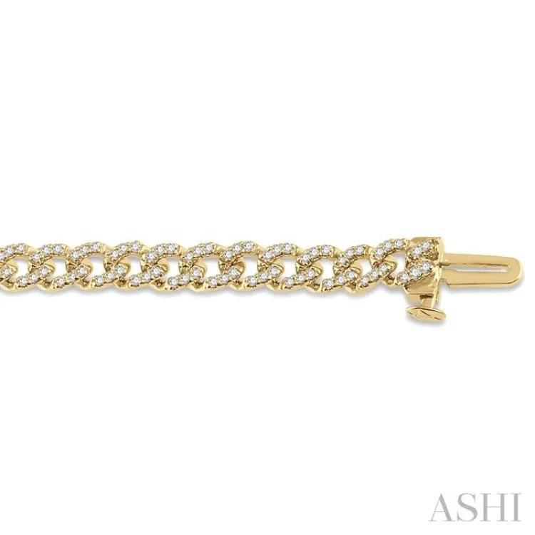 1 Ctw Round Cut Diamond Curb & Cuban Bracelet in 14K Yellow Gold