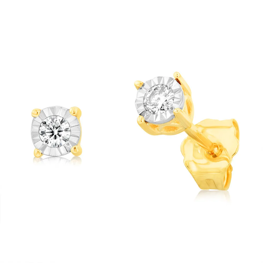 1/10 Carat Diamond Solitaire Stud Earrings in 9ct Yellow Gold