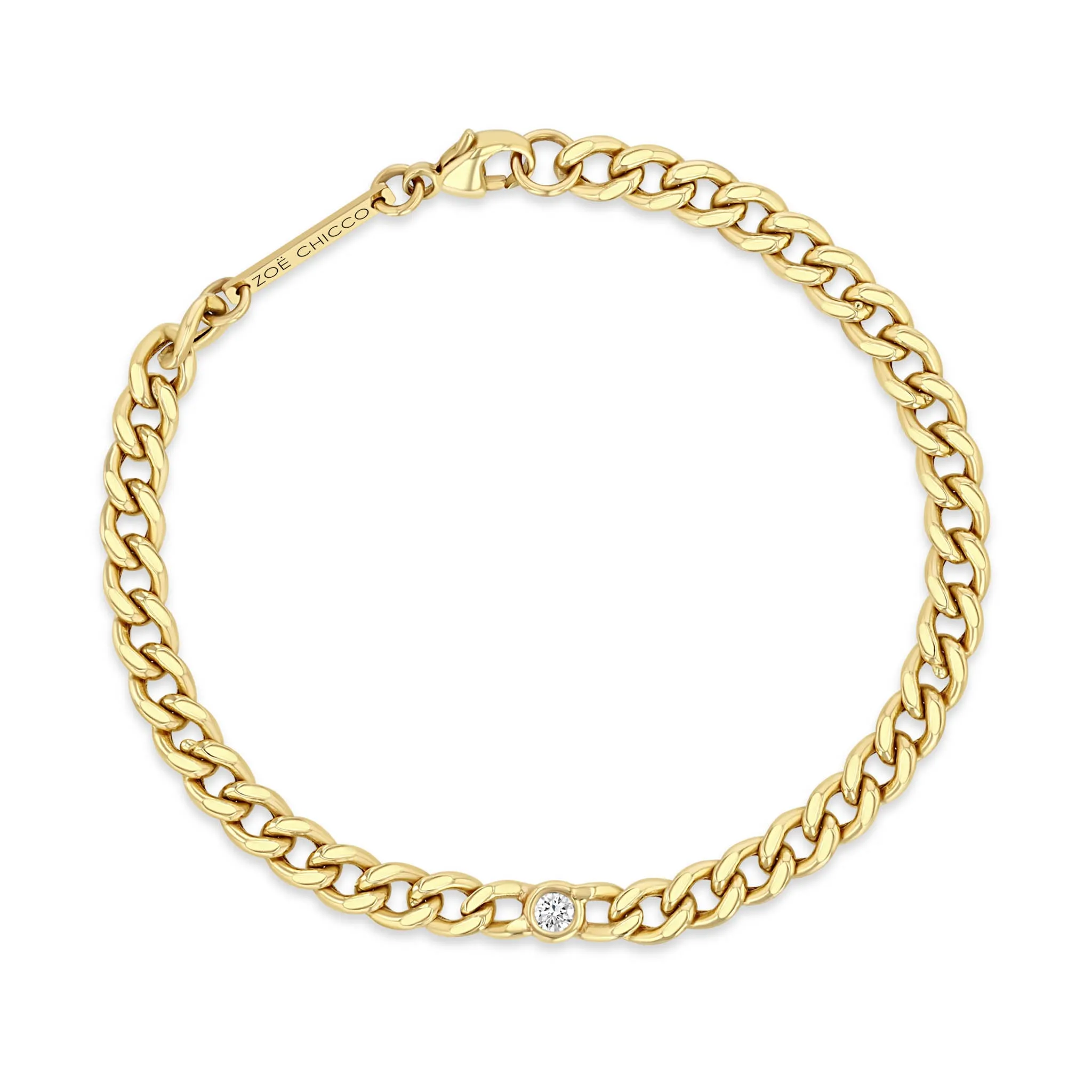 14k Medium Curb Chain Bracelet with Single Floating Diamond