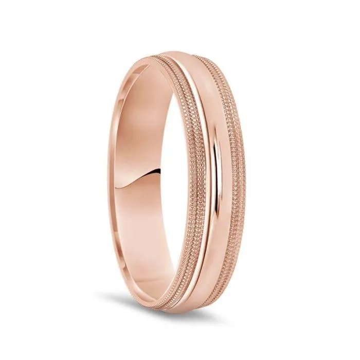 14k Rose Gold Polished Finish Domed Women's Ring With Double Milgrain - 4mm - 6mm