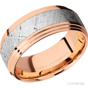 14K Rose Gold with Polish Finish and Meteorite Inlay - 9MM