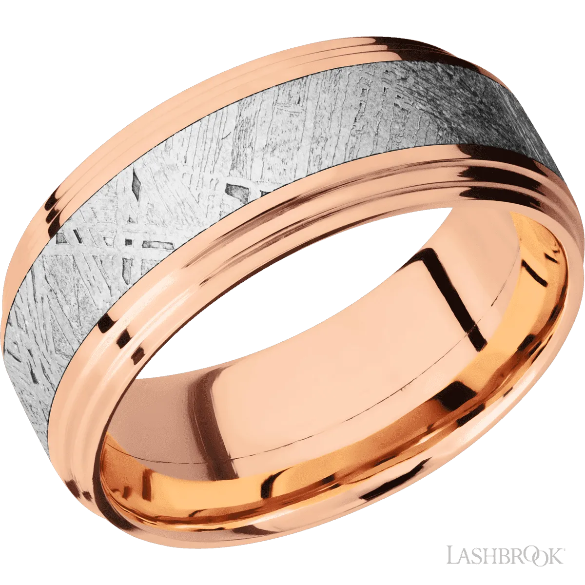 14K Rose Gold with Polish Finish and Meteorite Inlay - 9MM