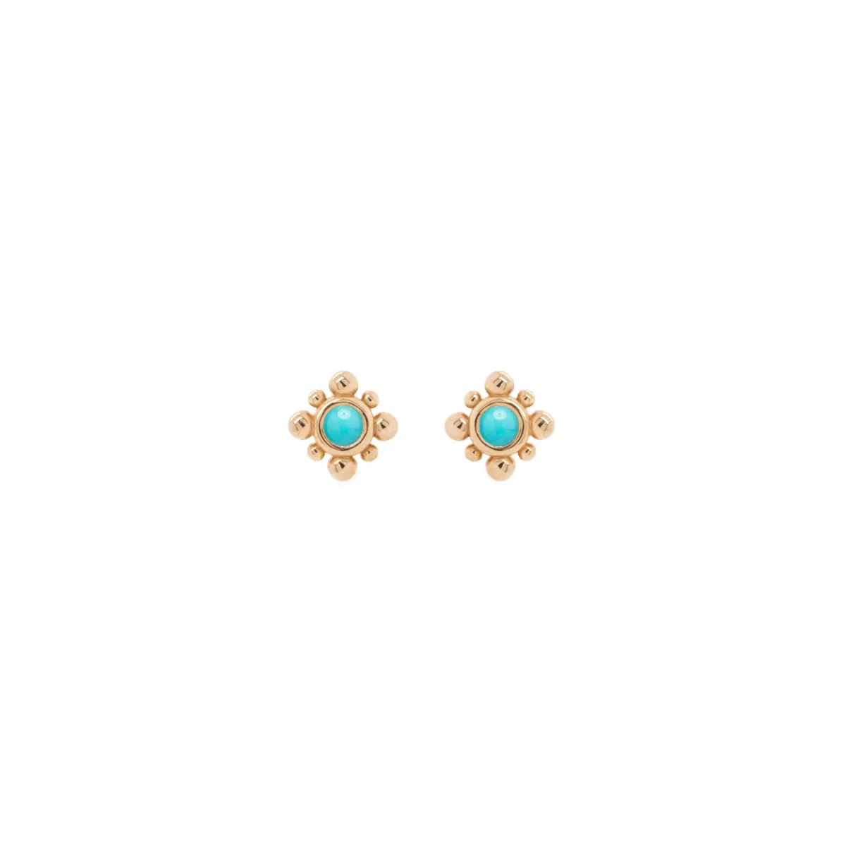 14k Tiny Bead Turquoise Starburst Stud Earrings