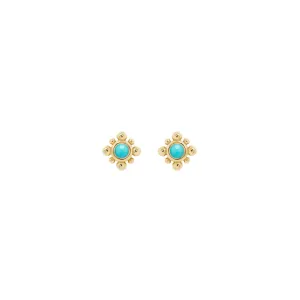 14k Tiny Bead Turquoise Starburst Stud Earrings