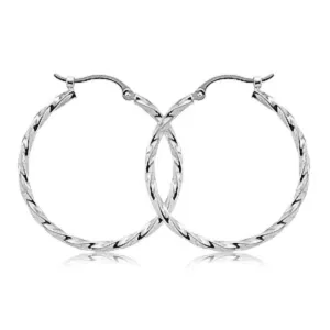 14k White Gold Twisted Hoop Earrings