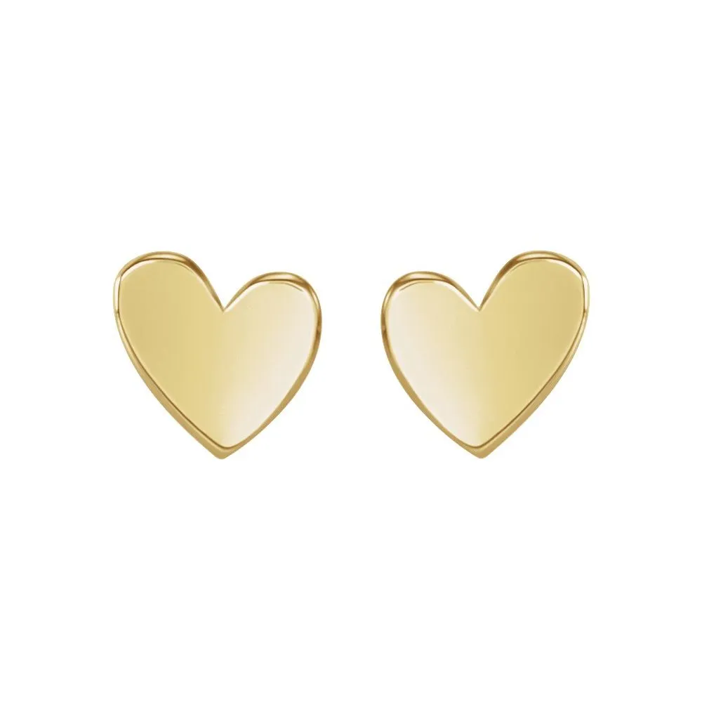 14K Yellow Asymmetrical Heart Earrings