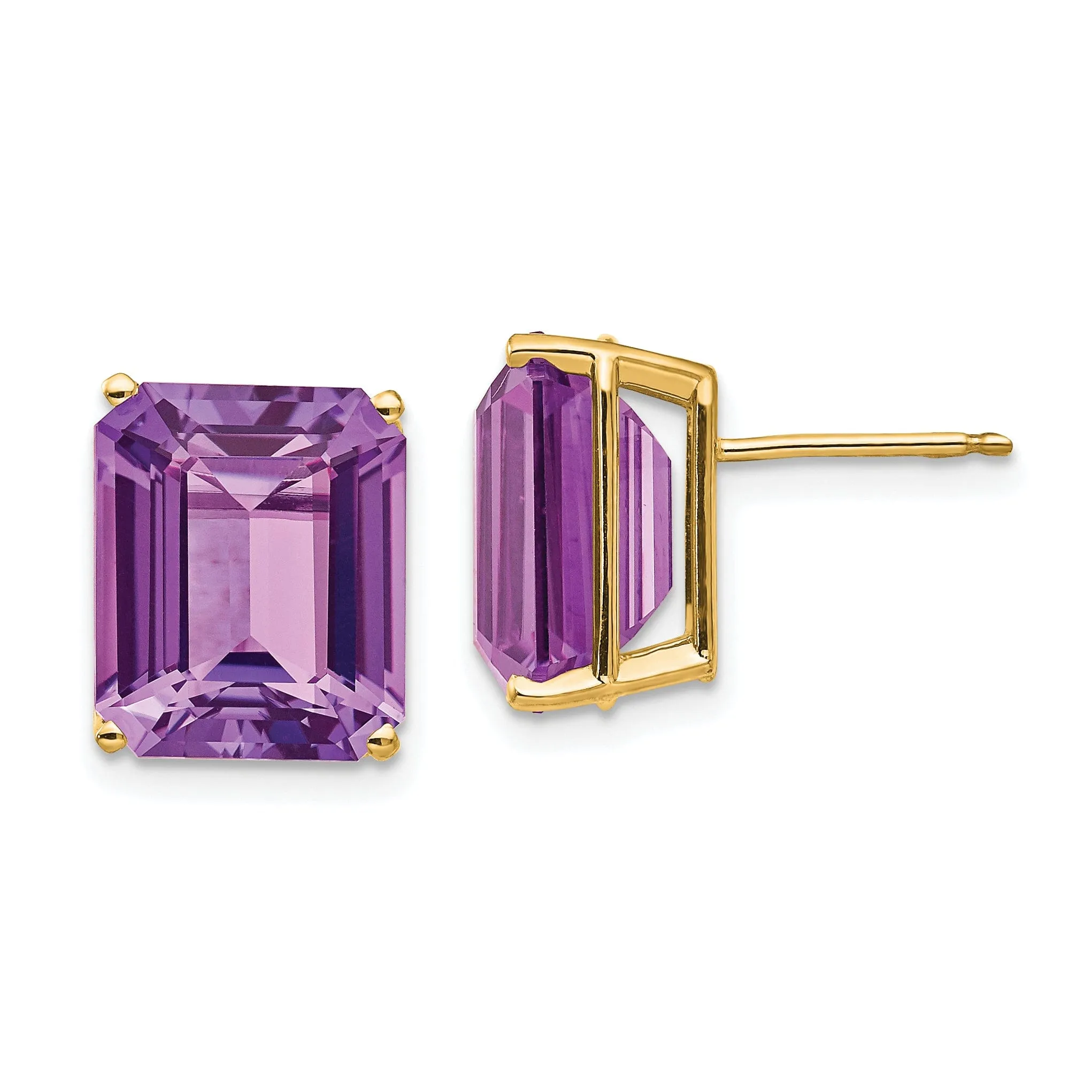 14k Yellow Gold Emerald Cut Amethyst Earring