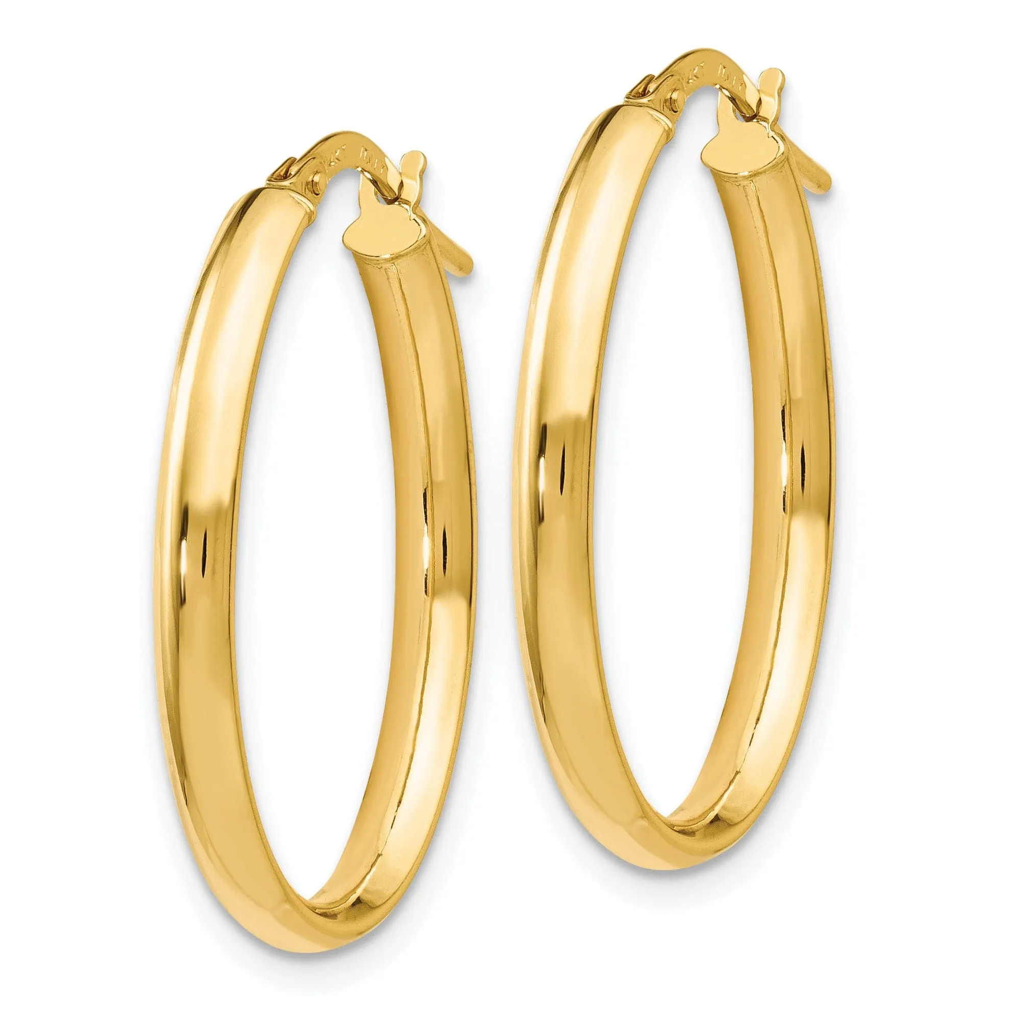 14k Yellow Gold Polish Oval Hoop Earrings