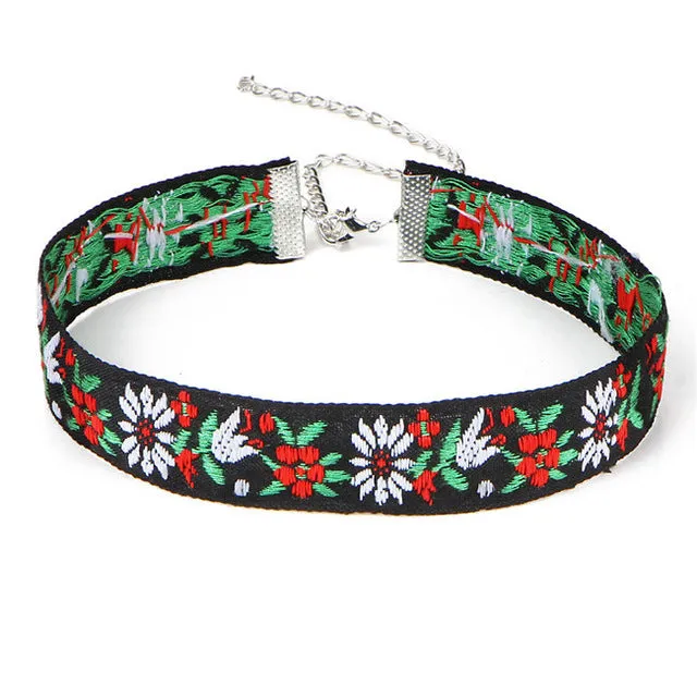 17KM 2 PCS Multicolor Bohemia Boho Printed Flower Choker Necklace for Women Fashion Gothic Tattoo Jewelry collar Gifts 2016