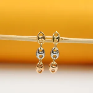 18K Gold Filled Three Tone Puff Mariner Dangle Earrings (K250)