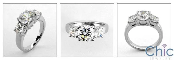 2 Carat Round Cubic Zirconia 3 Stone Ring 14K White Gold