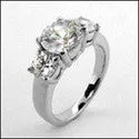 2 Carat Round Cubic Zirconia 3 Stone Ring 14K White Gold