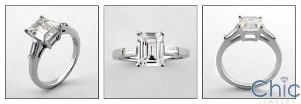 2.25 Emerald Cut Cubic Zirconia With Baguettes in Channel 14k White Gold Ring