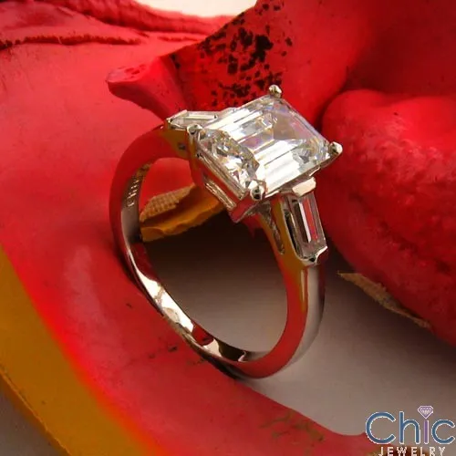 2.25 Emerald Cut Cubic Zirconia With Baguettes in Channel 14k White Gold Ring