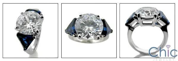 3 Stone 5 Ct Round Cubic Zirconia Sapphire Triangle 14K White Gold Cz Ring