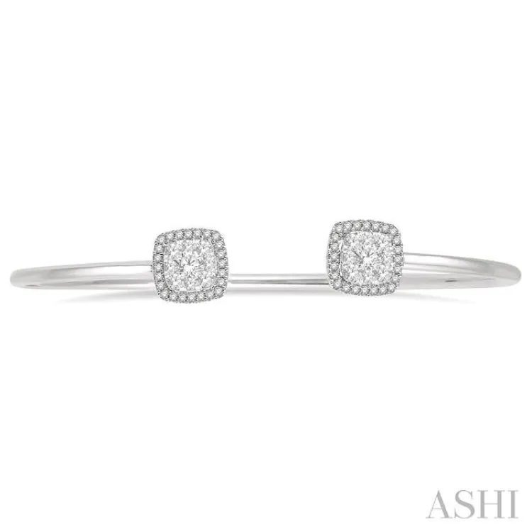 3/4 Ctw Cushion Shape Lovebright Open Cuff Diamond Bangle in 14K White Gold