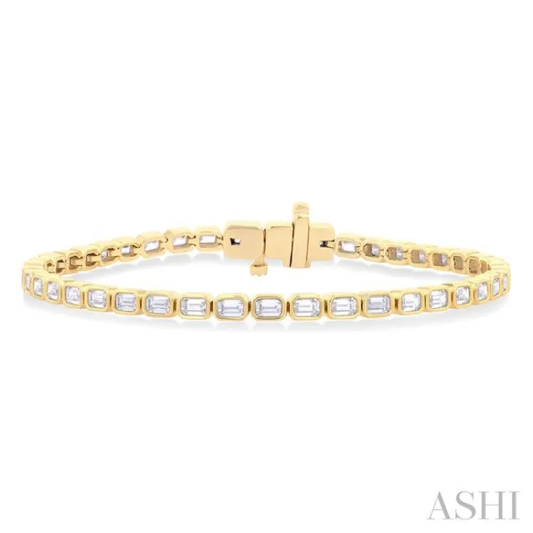 4 3/4 Ctw East-West Bezel Set Emerald Cut Diamond Tennis Bracelet in 14K Yellow Gold