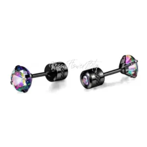 5mm Black Double Ended Rainbow CZ Earrings