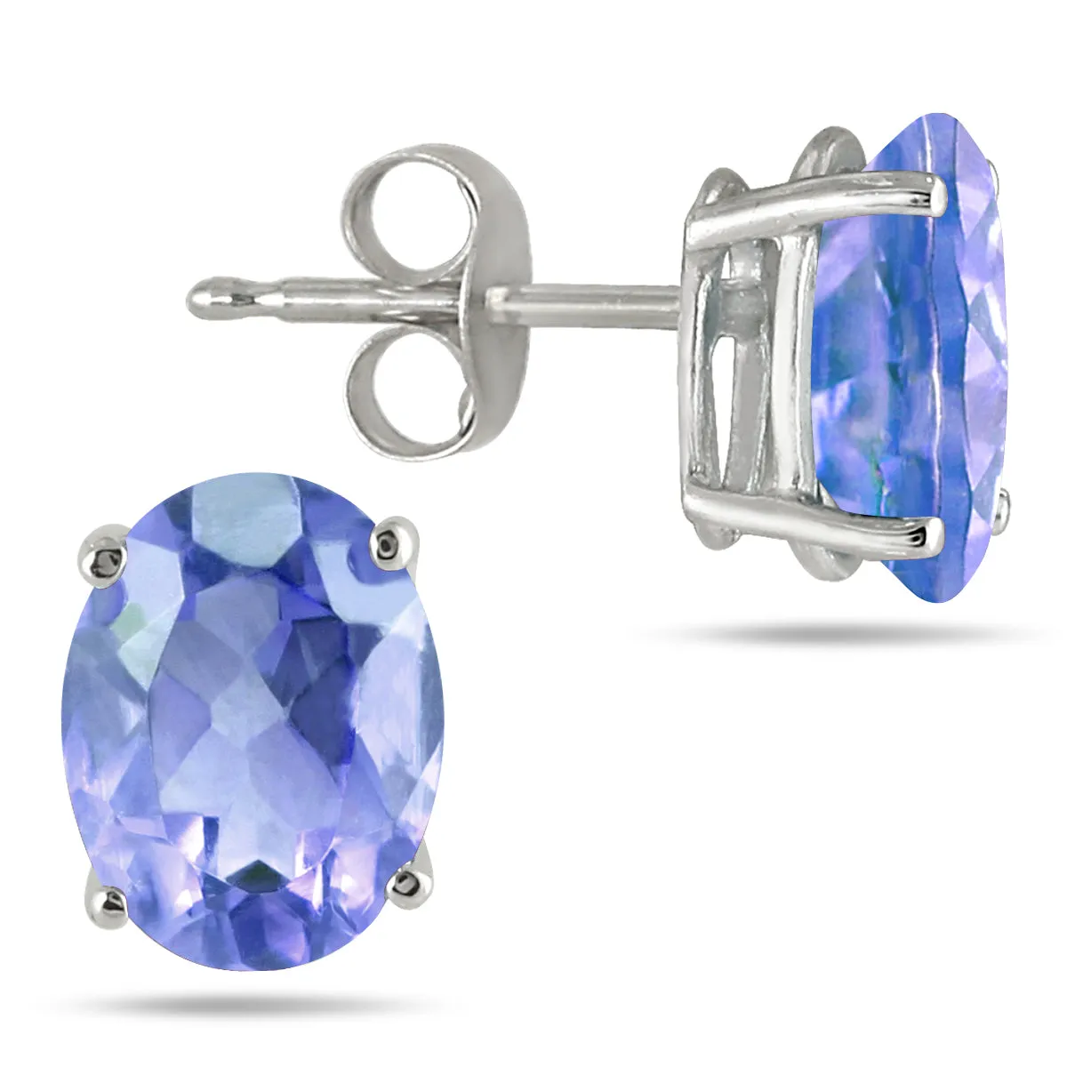 5X3Mm All Natural Oval Tanzanite Stud Earrings In .925 Sterling Silver