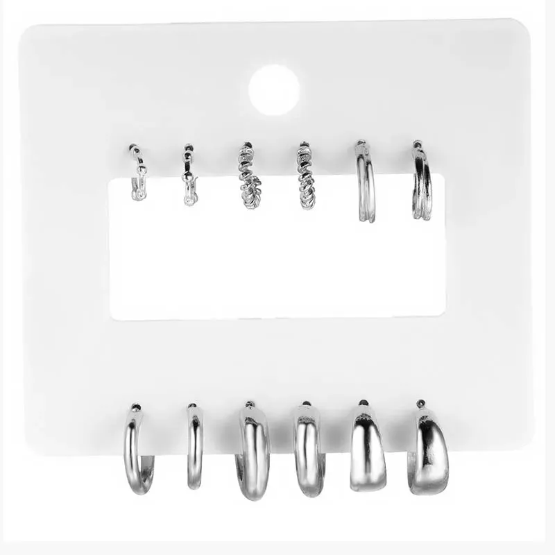 6Pcs/set Minimalist Huggie Hoop Earrings for Women Simple Trendy Metal Circle Small Earrings Punk Unisex Rock Jewelry Gifts