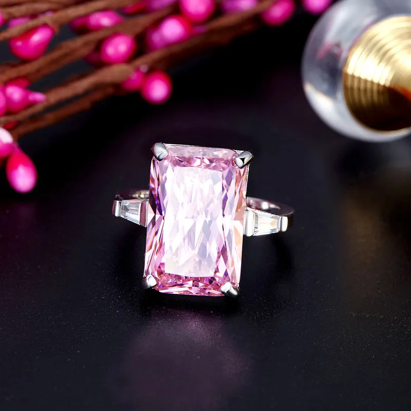 8.5 Carat Pink Created Diamante Stone Solid 925 Sterling Silver Ring Party Luxury Jewelry XFR8307