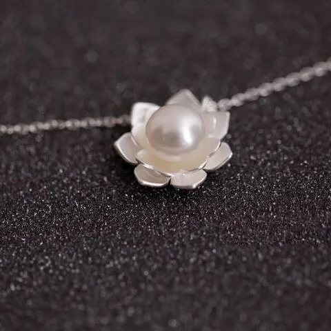 925 Sterling Silver Jewelry   Pearl Lotus Flower Necklaces Hot Sale Pure Silver Jewelry For Women