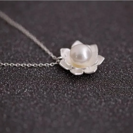 925 Sterling Silver Jewelry   Pearl Lotus Flower Necklaces Hot Sale Pure Silver Jewelry For Women