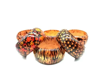 African Pattern Chunky Wooden Bangle - Large