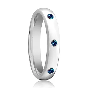 ALEX | Womens Tungsten Ring, 3 Alexandrite Stones, Domed