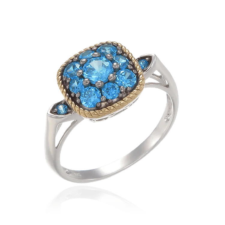 Azure Blue Ring with 18K Yellow Gold Finished Rope Detail