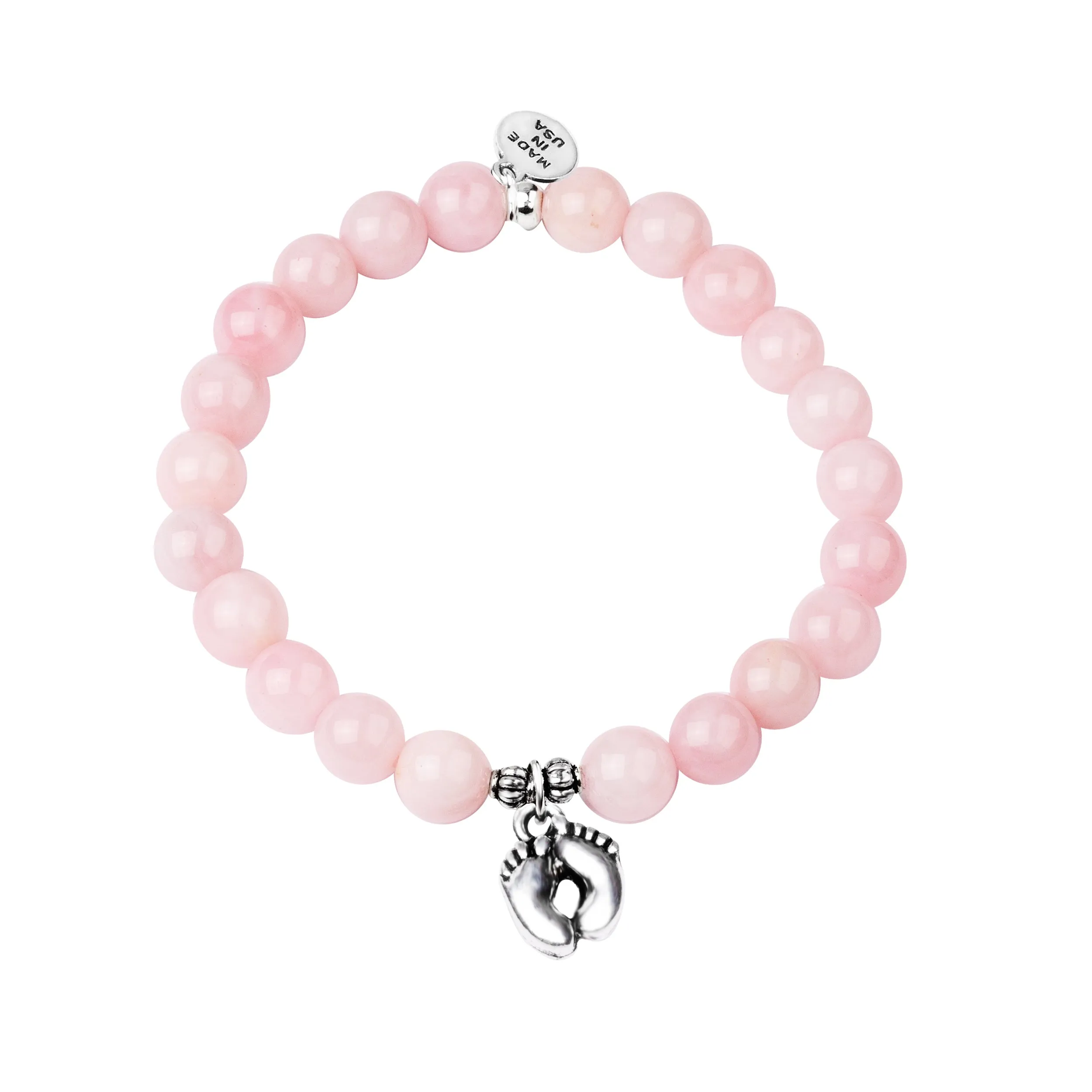 Baby Feet | Stone Beaded Charm Bracelet | Rose Quartz