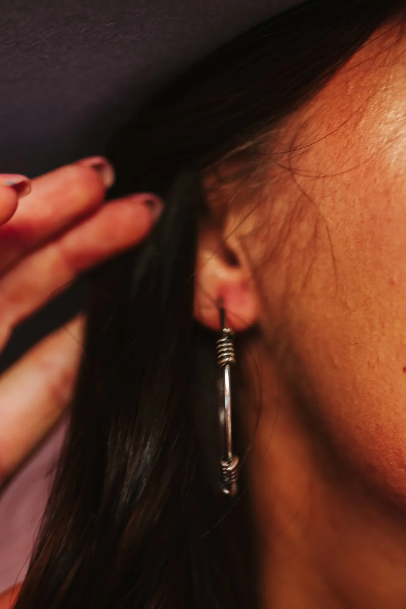 Barbed Wire Silvertone Hoop Earrings