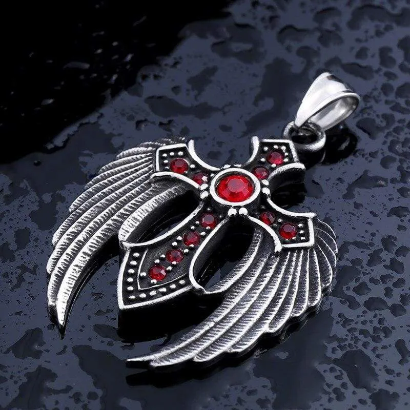 beier punk Stainless Steel Winged Cross 3 colour Stone Feather Pendant Necklace For Man women VintageLeft Jewelry  BP8-073