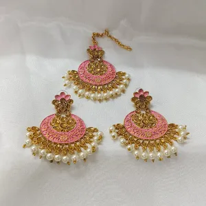 Bhavi Jewels Gold Plated Dangler Earrings With Maangtikka