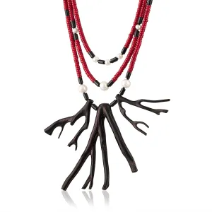 Black Branch Coral Three Strand Necklace