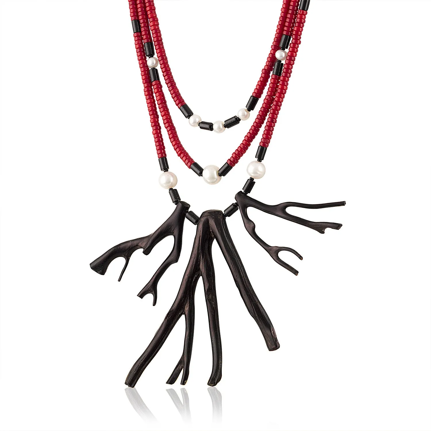 Black Branch Coral Three Strand Necklace