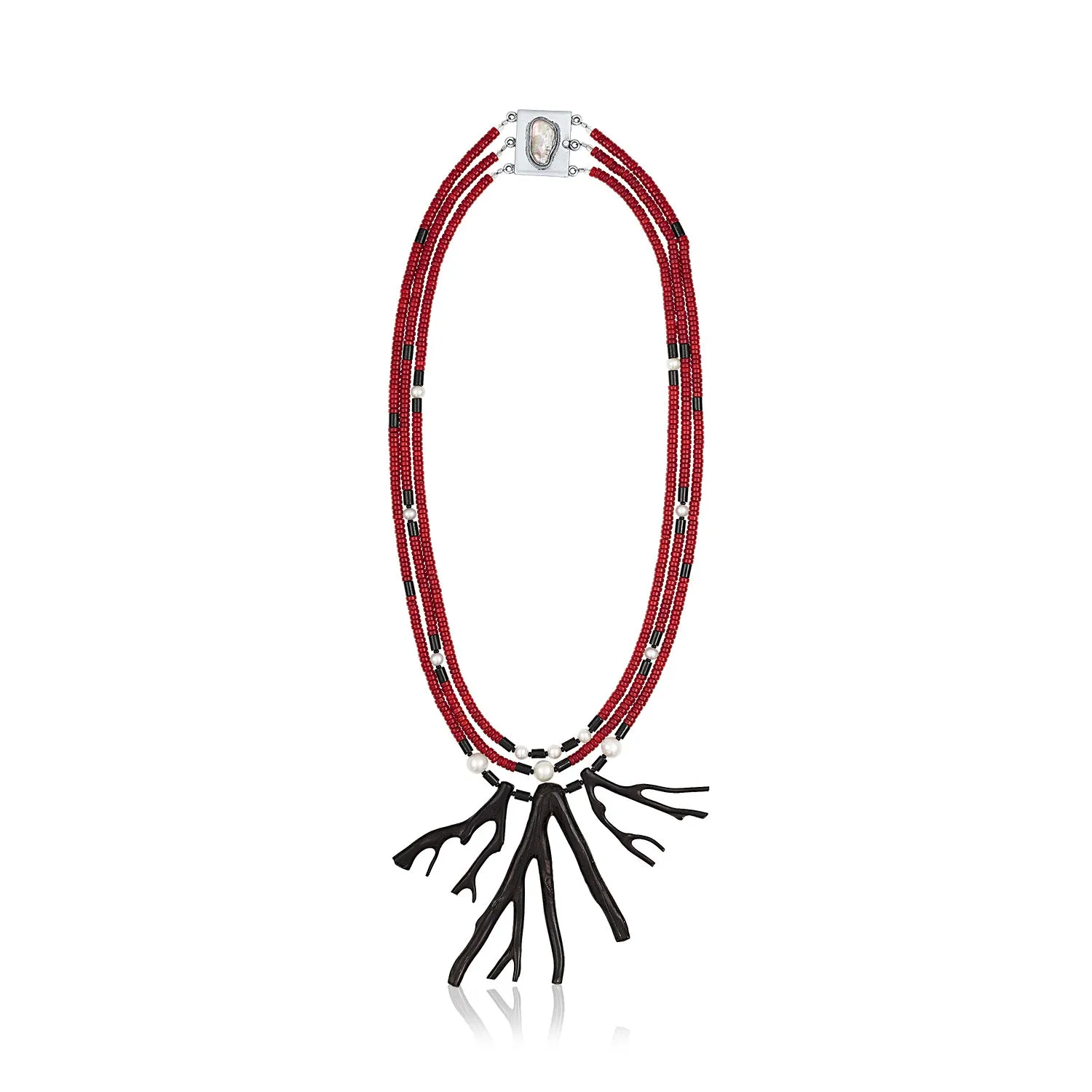 Black Branch Coral Three Strand Necklace