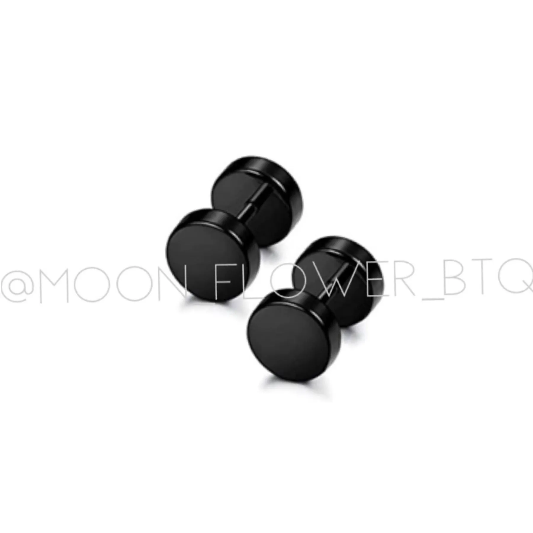 Black Flat Barbell Earrings 8mm