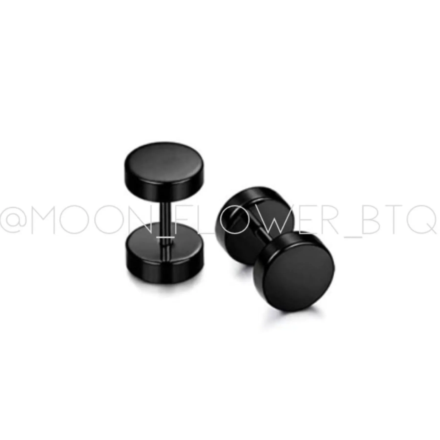 Black Flat Barbell Earrings 8mm