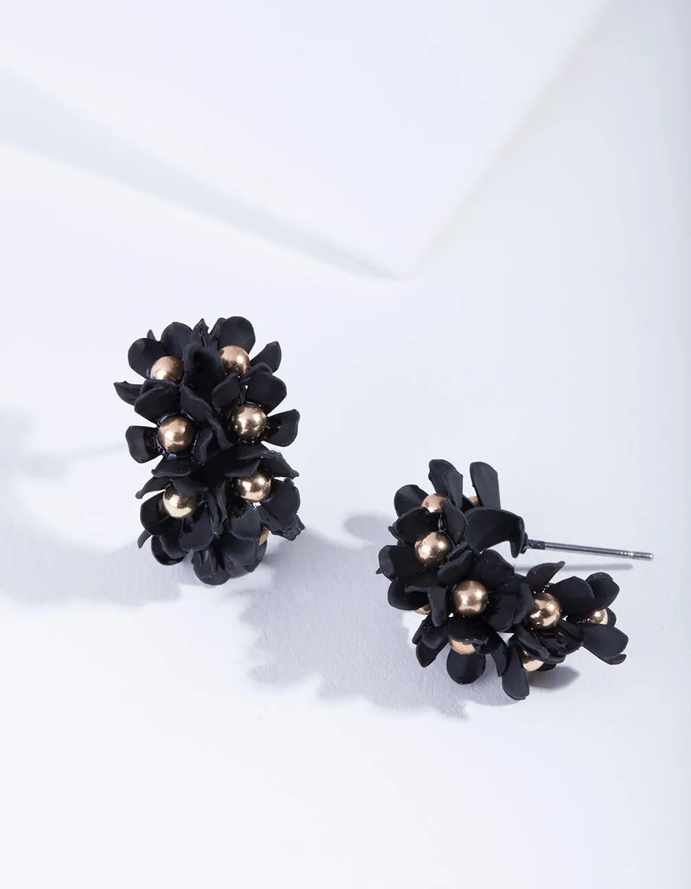 Black Mini Flower Cluster Hoop Earrings