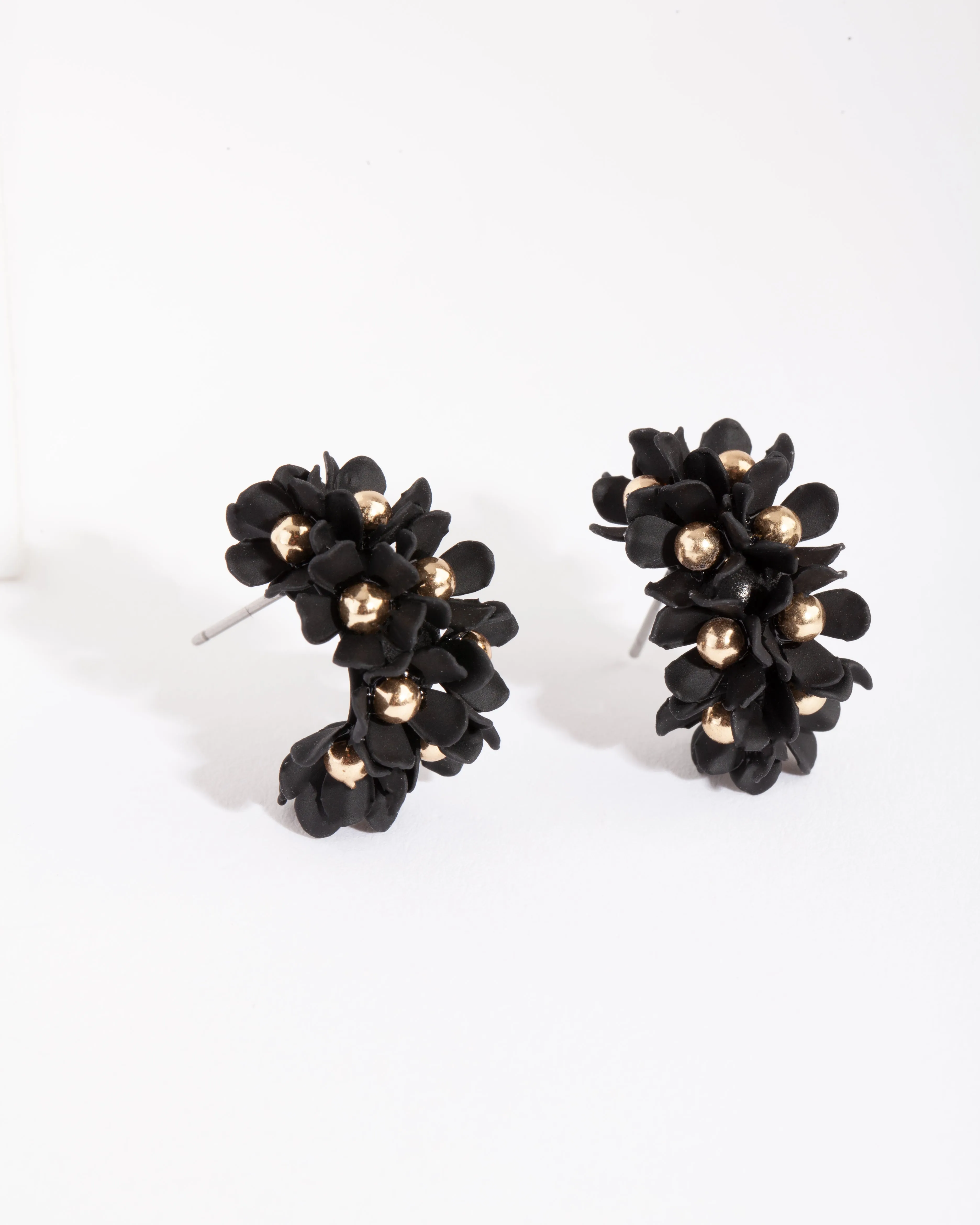 Black Mini Flower Cluster Hoop Earrings