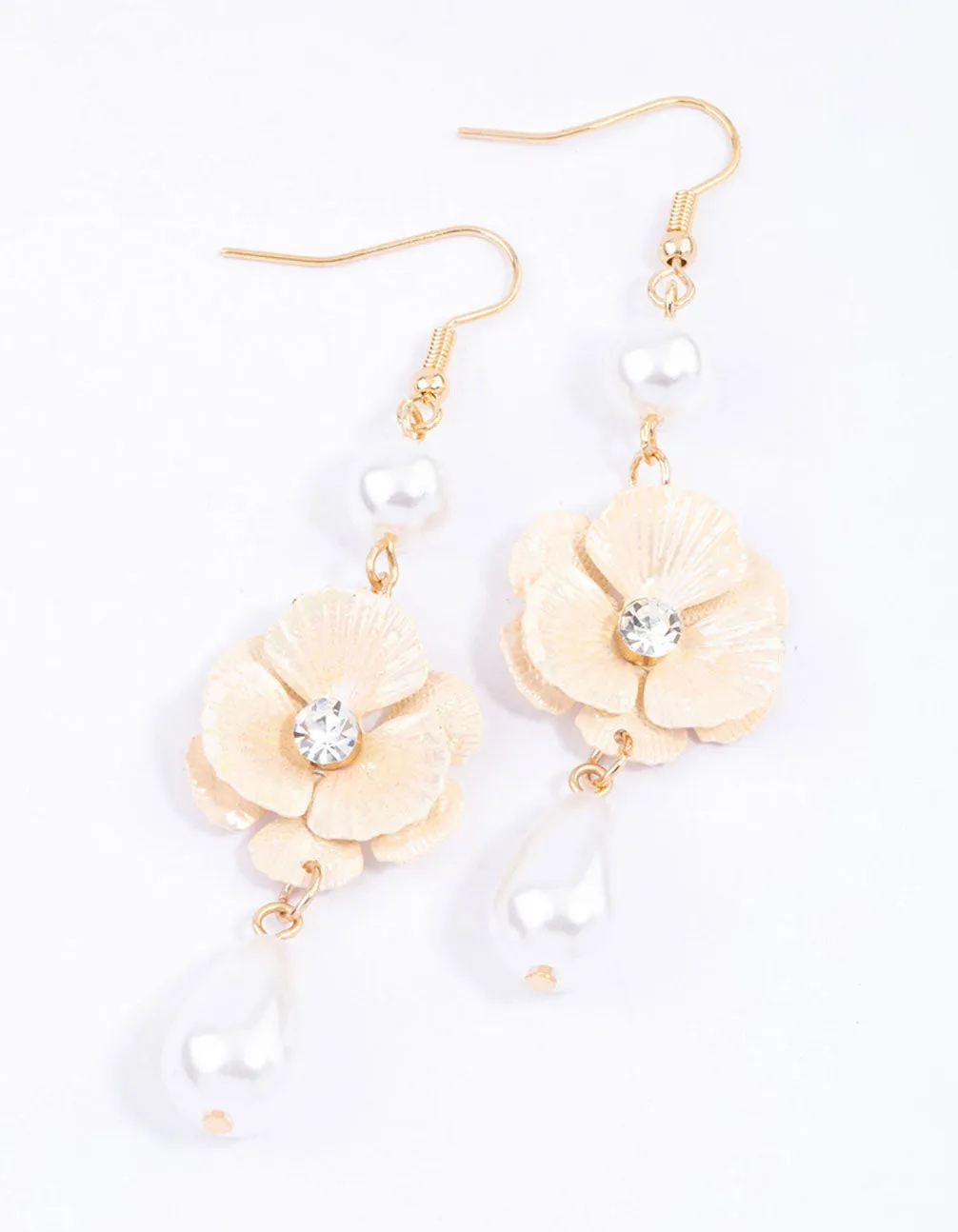 Blush Pearl Diamante Flower Drop Earrings