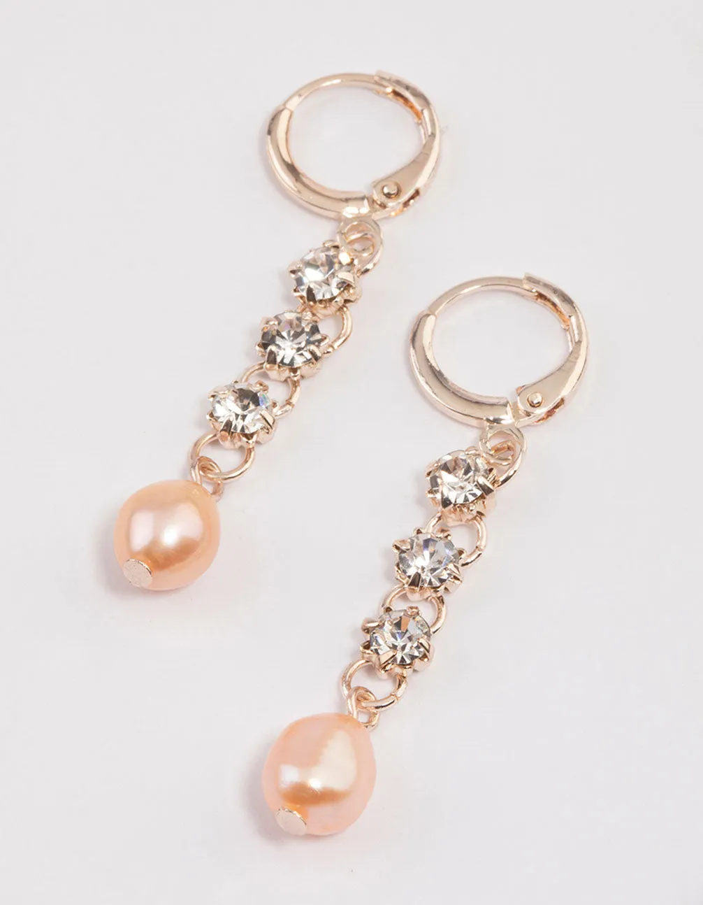 Blush Triple Diamante Freshwater Pearl Huggie Earrings