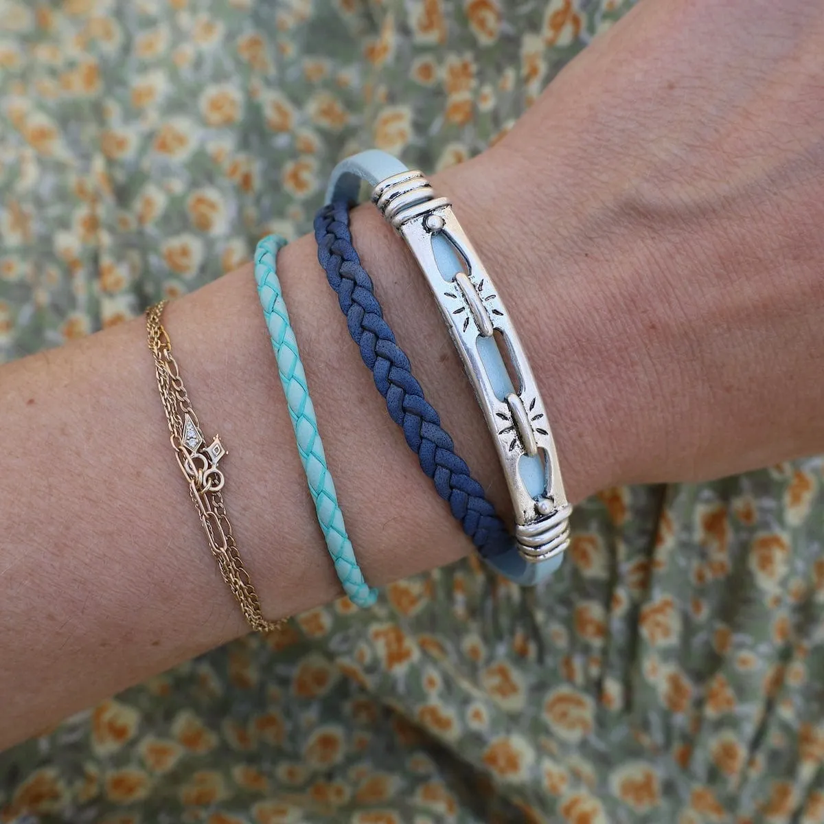 Braided Blue Leather Bracelet