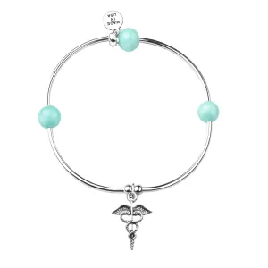 Caduceus (Medical Symbol) | Soft Bangle Charm Bracelet | Tiffany Blue Agate