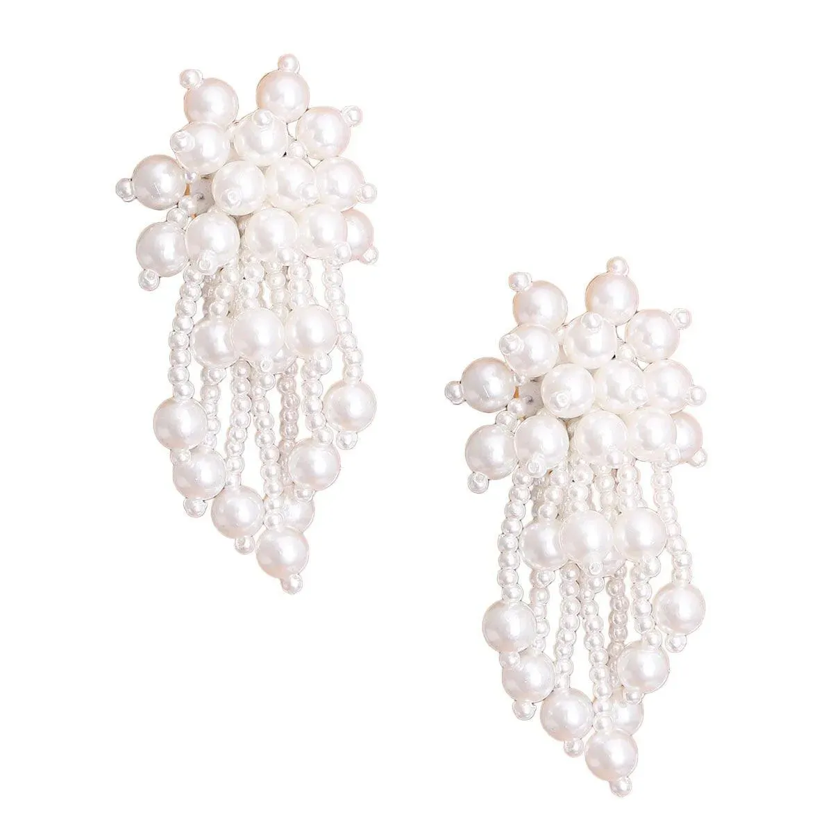 Chic Cream Cluster Drop Pearl Earrings - Make a Bold Statement with Timeless Elegance