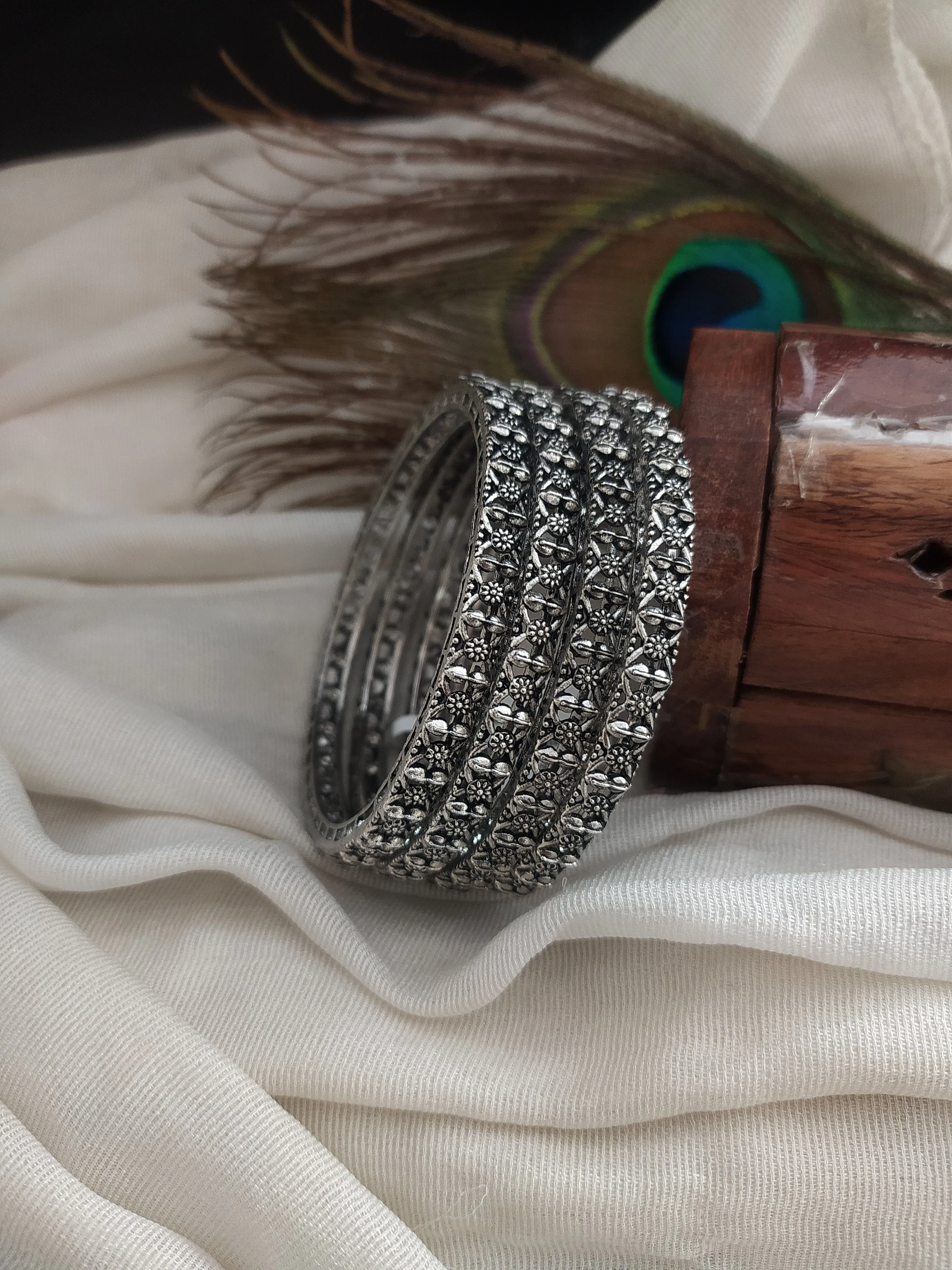 Classic German Silver Oxidized Plain Bangles